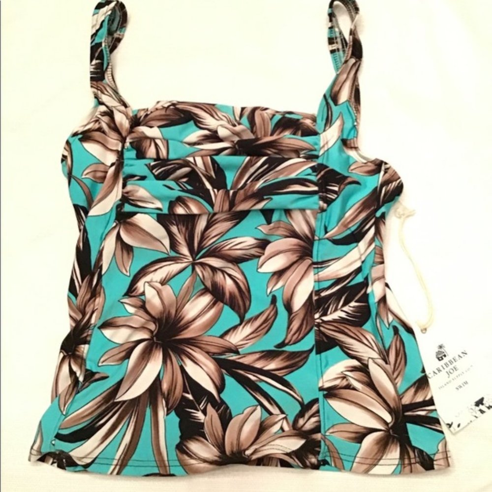 Caribbean Joe Hawaiian Floral Tankini Swim Top NWT